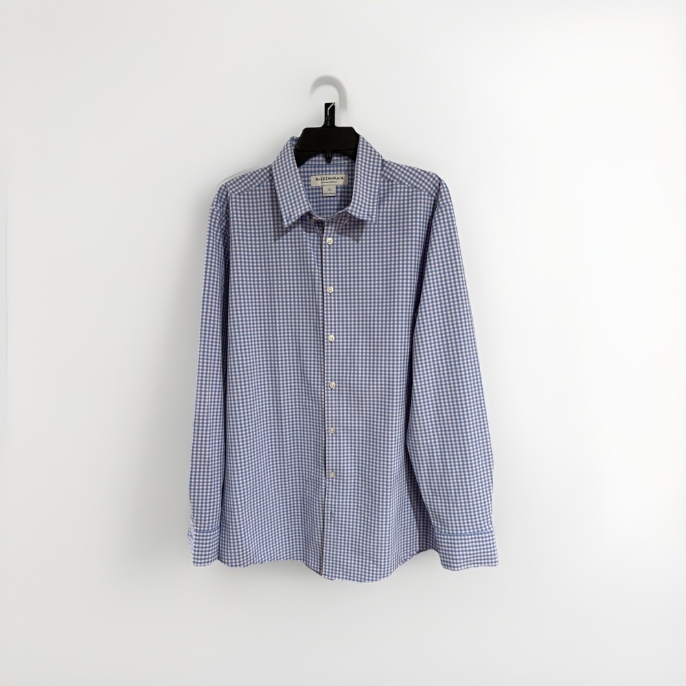 mizzen + main mens dress shirt PERFORMANCE pink blue LARGE trim EUC C64